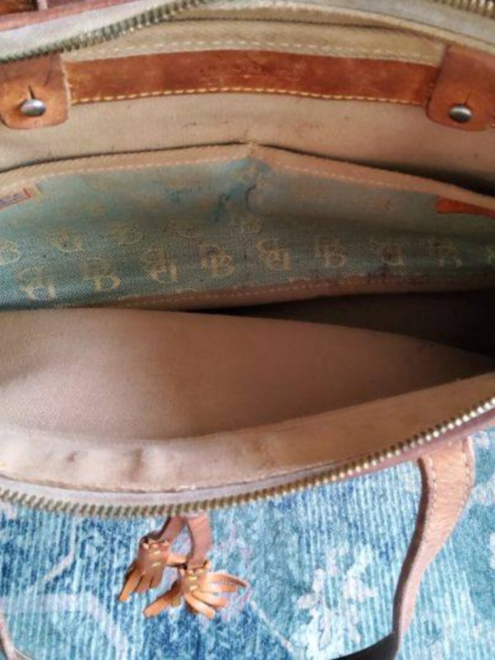 Vintage Dooney & Bourke Aqua DB Monogram Canvas Leather Satchel Y2K - Picture 2 of 6